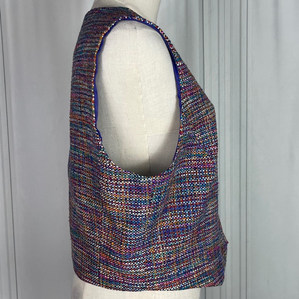 Vintage Doncaster - Cropped Silk Tweed Vest - Purple/Multicolored -‎ Size 10 - Picture 4 of 15
